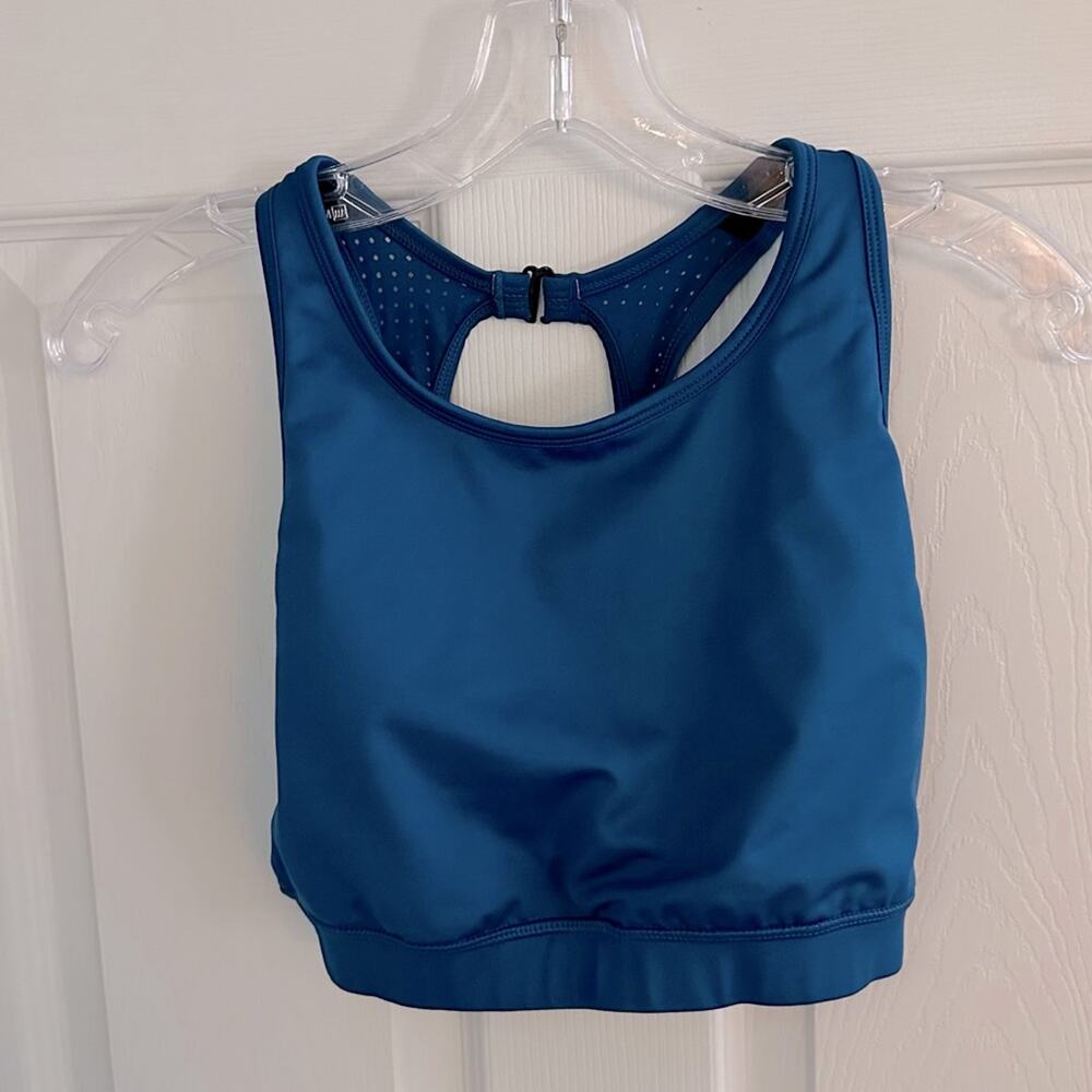 DIP Active Yoga Blue sports bra LARGE Vented Open Racerback Womens
